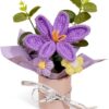 Knitted Flowers Crochet Flower Pot for Desk Car Dashboard Decorations, Mother's Day, Valentine's Day, Birthday Gift for Her, Mom, Women, Girlfriends - purple