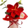 Knitted Flowers Crochet Flower Pot for Desk Car Dashboard Decorations, Mother's Day, Valentine's Day, Birthday Gift for Her, Mom, Women, Girlfriends - Red