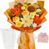 Crochet Flower Bouquet, Handmade Pink Knitted Flowers Bouquet for Wedding, Mother's Day, Graduation Gifts, Valentines Day, Anniversary, Birthday Gift - orange