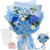 Crochet Flower Bouquet, Handmade Pink Knitted Flowers Bouquet for Wedding, Mother's Day, Graduation Gifts, Valentines Day, Anniversary, Birthday Gift - Blue